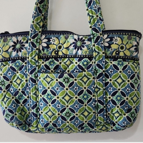 VGEC Vera Bradley Blue/lime Green Flora Shoulder Tote🥰 - Picture 3 of 5